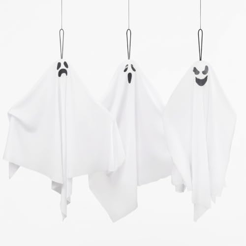 Anditoy 3 Pack 27.5" Halloween Hanging Ghosts Decorations Spooky Cute Flying Ghost for Indoor Outdoor Lawn Garden Yard Haunted House Halloween Decor Party Supplies