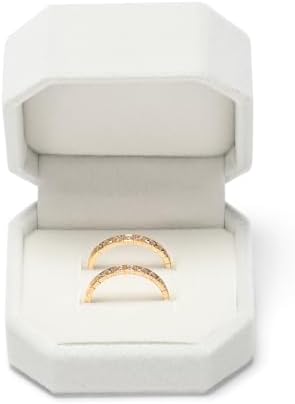 White Velvet Octagonal Double Ring Box for Wedding Bands