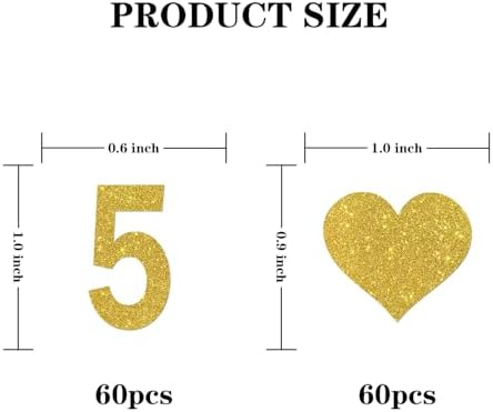 INNORU Number 5 Confetti Gold Glitter, Happy 5th Birthday Table Confetti, Five Years Paper Scatter, 5th Anniversary Cheers to 5 Years Party Table Decorations Confetti, 120pcs