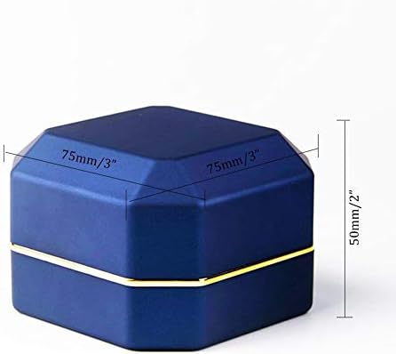 Luxury Ring Box, Square Velvet Wedding Ring Case Jewelry Gift Box with LED Light for Proposal Engagement Wedding, Blue