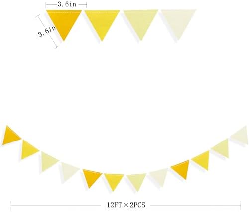 Yellow Party Decorations Ombre Yellow Felt Hanging Triangle Mini Bunting Pennant Banner Flag for Birthday Wedding Shower Bridal Shower Engagement Lemon Bee Sunflower Party Decor Supplies