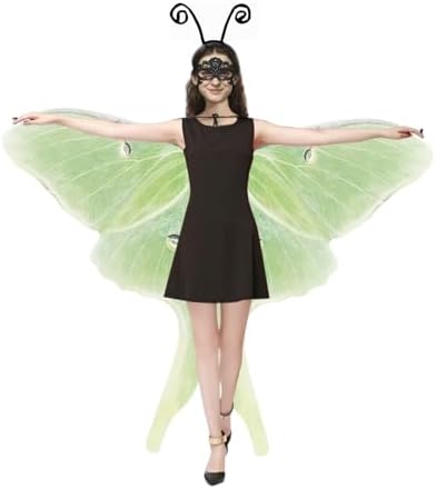 Halloween Butterfly Wings Costume for Womens, Moth Wings Butterfly Cape Adult Costume with Mask & Headband(3pcs)
