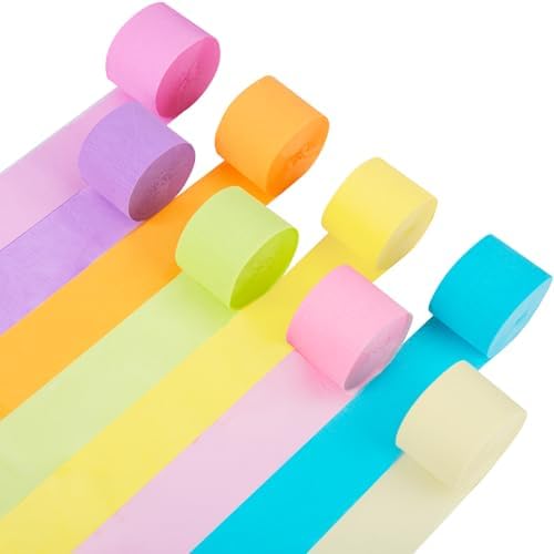 8 Rolls Pastel Streamers, Crepe Paper Streamers Party Decorations for Pastel Birthday Party Bachelorette Wedding Bridal Baby Shower