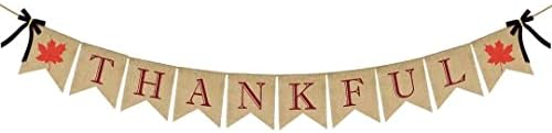 ERKOON Thankful Burlap Banner, Thankful Burlap Wall Banner, Thanksgiving Decor for Harvest Time Thanksgiving Party Decorations