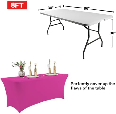 IVAPUPU 8FT Table Cloth for Rectangular Spandex Fuchsia Table Cover