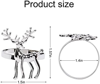 Silver Reindeer Napkin Rings Set of 12, Christmas Deer Ring Holders With Silver Buckle, Alloy Metal Napkin Rings For Holiday Party Table Setting