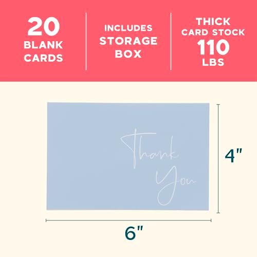 VNS Creations Thank You Cards With Envelopes - 20 Pack 4 x 6 - Light Blue