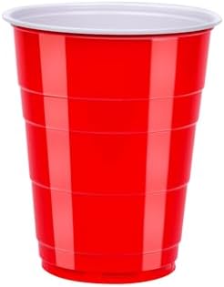 Amazon Basics Disposable Plastic Party Cups, Red, 18oz, 120 Count, Large Pack, Packaging May Vary