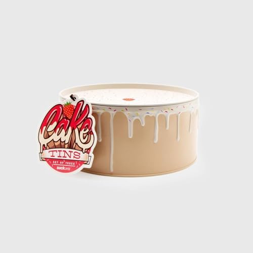 Suck UK Cookie Tin - Round Cake Tins with Lids - Novelty Cookies Jar - Cake Storage Container - Air Tight Birthday Cookie Box - Kitchen Storage Tins - Large Stackable Metal Tin Nesting - Set of 3