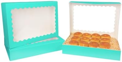 qiqee Auto-pop Up Mint Blue Cookie Box with Window 14x10x2.5 inch 24Pcs Bakery Pastry Macaron Bakery Box For Packaging
