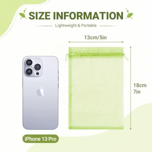 FUNFERY 100PCS Apple Green Organza Gift Bags 5x7in,Drawstring Jewelry Pouch