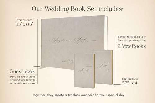 Personalized Wedding Book Set with Guestbook Vow Books (Design 1) - Custom Large 11.5 x 8.5 Guest Signin Book, 5.75 x 4 Vow Books for Marriage Ceremony Reception, Gift for Newly Engaged Couple, Taupe
