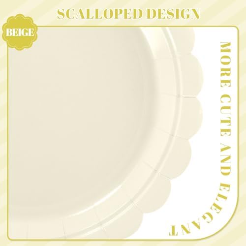 NatNarr 30 Pk Ivory Paper Plates 9" Disposable Scalloped Cream Beige Plates