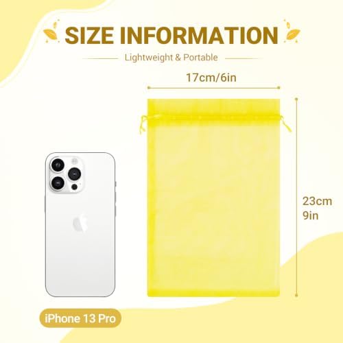FUNFERY 100PCS Lemon Yellow Organza Gift Bags 6x9in,Drawstring Pouch