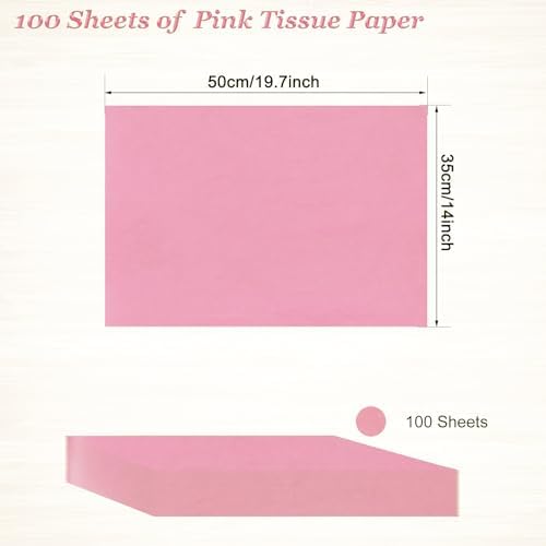 100 Sheets Pink Tissue Paper Artdly 14 x 20 Inches Pink Wrapping Paper Bulk for Weddings Birthday DIY Project Christmas