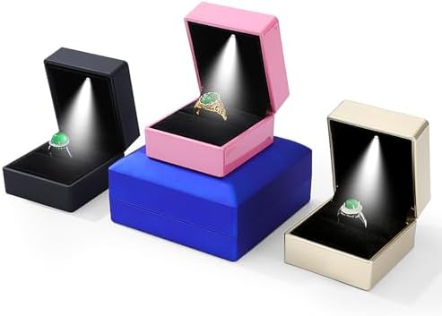 Ring Box Square Shaped LED Light Engagement Ring Boxes Jewelry Gift Box for Proposal Wedding Valentine's Day Anniversary Christmas Mothers Thanksgiving Gift (Square Dark Blue)