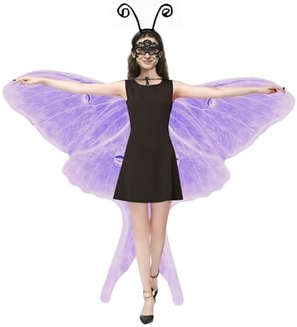 Halloween Butterfly Wings Costume for Womens, Moth Wings Butterfly Cape Adult Costume with Mask & Headband(3pcs)