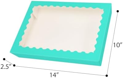 qiqee Auto-pop Up Mint Blue Cookie Box with Window 14x10x2.5 inch 24Pcs Bakery Pastry Macaron Bakery Box For Packaging
