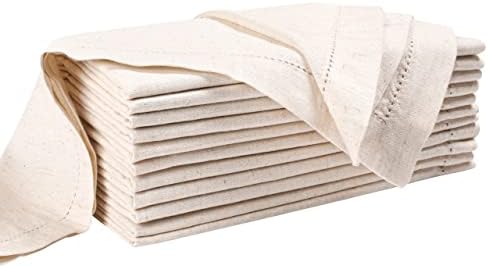 Lightnpro Flax Linen Napkins Set of 12 – Hemstitched Dinner Cloth Napkins, Washable and Reusable Natural Flax Napkins for Dining, Parties, Weddings, Holiday & Everyday Use – 18x18 Inch Natural Color