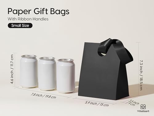 Vitalizart Paper Gift Bags With Ribbon Handles Small Black Bulk Pack