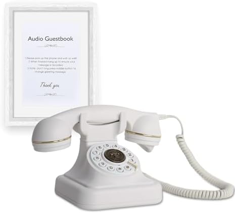 Audio Guest Book Wedding Phone with Gift Box, Vintage Audio GuestBook for Wedding, Bridal Shower, Birthday Party, Baby Shower, Anniversary, Engagement (Pure White)
