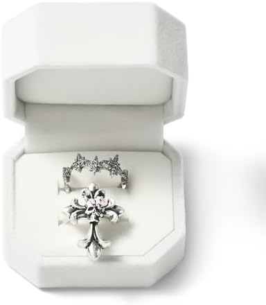 White Velvet Octagonal Double Ring Box for Wedding Bands