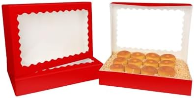 qiqee Auto-pop Up Red Cookie Box with Window 14x10x2.5 inch 24Pcs Bakery Pastry Macaron Bakery Box For Packaging
