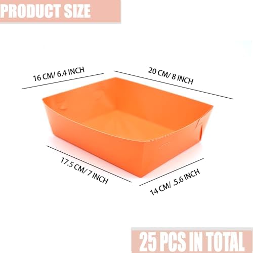 25 Pcs Paper Food Tray 4 lb Large Food Boats Nacho Plates Disposable Serving Snack Trays Large Paper Trays Boat for Nachos, Hotdogs, Tacos, Fries (Orange)