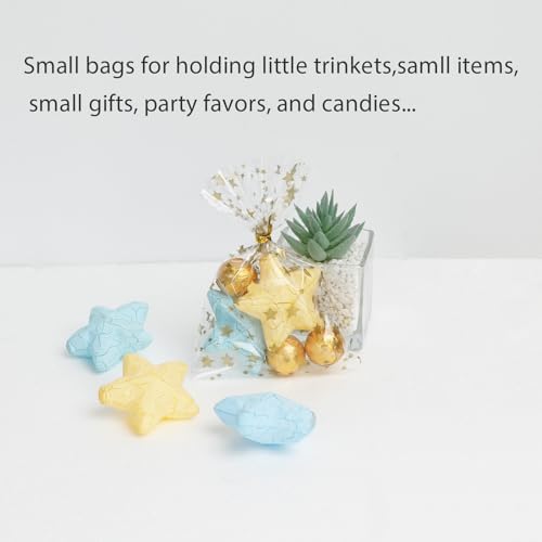 100 Pcs Star Printed 4"X6" Gift Wrap Cello Cellophane Treat Bags Party Favor bags Clear Candy Cookie Bags Plastic Poly Goodie Storage Bags with Twist Ties for Bakery,Birthday, Wedding ,Party Decorations (Gold)