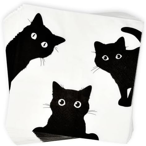 100 Halloween Black Cats Cocktail Beverage Napkins Spooky Cat Disposable