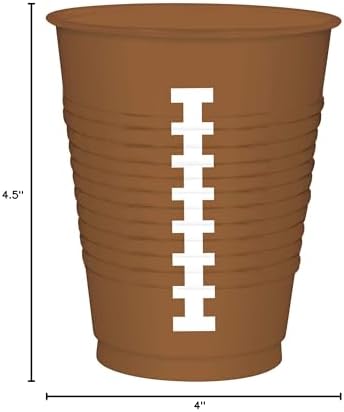 Football-Themed Brown Plastic Cups - 16 oz. (Pack of 25) - Sturdy & Durable Drinkware, Perfect for Game Day Parties & Tailgating Events