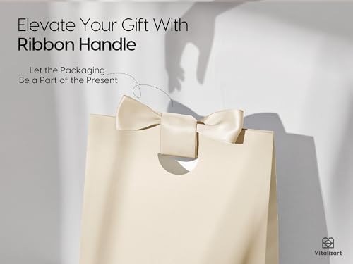 Vitalizart Paper Gift Bags With Ribbon Handles Medium White Bulk Pack