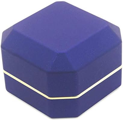 Luxury Ring Box, Square Velvet Wedding Ring Case Jewelry Gift Box with LED Light for Proposal Engagement Wedding, Blue