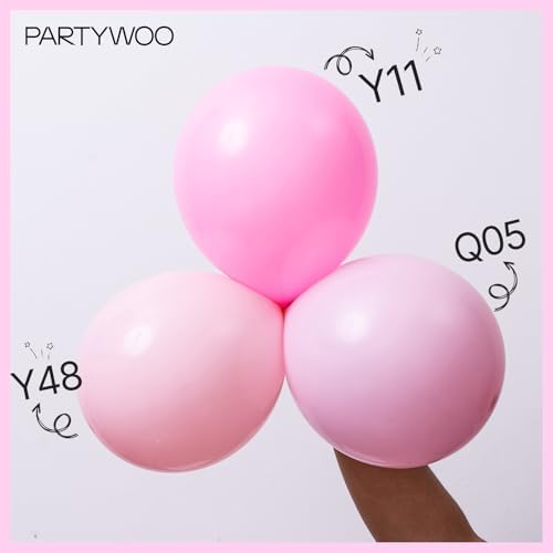 PartyWoo Pastel Pink and White Balloon Arch Kit 140pcs Different Sizes