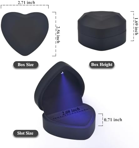 LED Lighted Ring Box, Heart Shaped Black Engagement Ring Case
