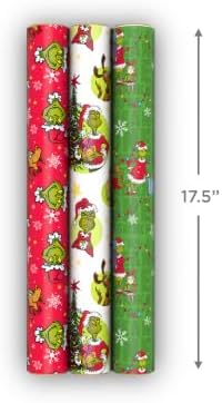 Hallmark Dr. Seuss Christmas Wrapping Paper Mini Rolls, 3-Pack (Grinch)