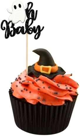 24 Pcs Ghost Oh Baby Cupcake Toppers - Halloween & Baby Shower Decorations, Little Boo Cupcake Picks, Ghosts Cake Decoration for Gender Reveal