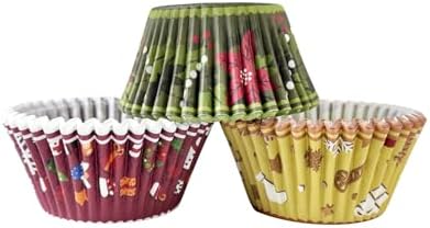 qiqee Christmas Cupcake Liners Muffin Liners for Graduation 300-Count 6 Original Design Christmas Gingerbread Man No Smell, Food Grade Baking Cups Paper(Small Size)