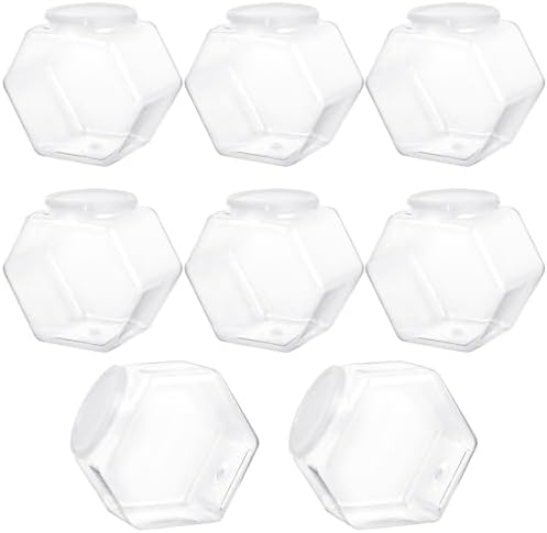 8 PCS Plastic Candy Jars, Clear Cookie Jars with Lids, Hexagon Cookie Jars for Kitchen Counter, Reusable Coffee Candy Buffet for Snacks, Cookie, Dog Treats, Coffee Pod(30 OZ)