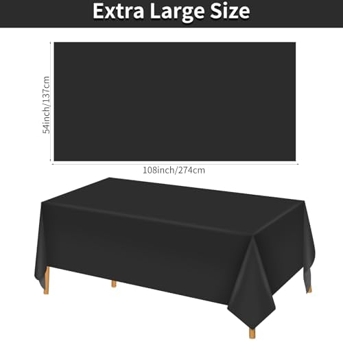 Hxezoc Black Disposable Plastic Tablecloth, 54 x 108 Inches Waterproof Table Cover for Wedding Birthday Party Baby Shower Decorations Outdoor Indoor Party Supplies