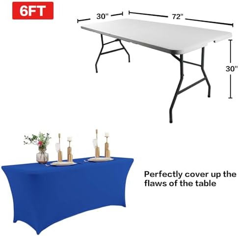 IVAPUPU 8FT Table Cloth for Rectangular Spandex Royal Blue Table Cover