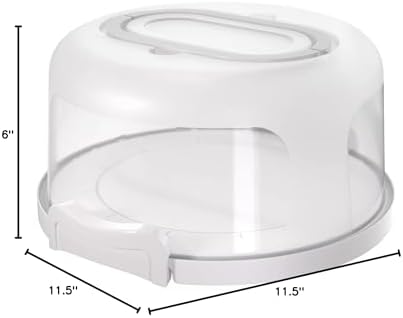 Top Shelf Elements Round Cake Carrier Two Sided Cake Holder Serves as Five Section Serving Tray, Portable Cake Stand Fits 10 inch Cake, Cake Box Comes With Handle, Cake Container Holds Pies (White)