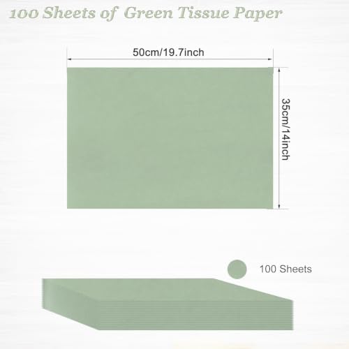100 Sheets Sage Green Tissue Paper 14 x 20 Inches Sage Green Wrapping Paper Bulk for Weddings Birthday DIY Project Christmas