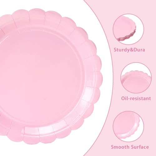 Vyntra 50 Pcs Pink 9 Inch Scalloped Paper Dinner Plates