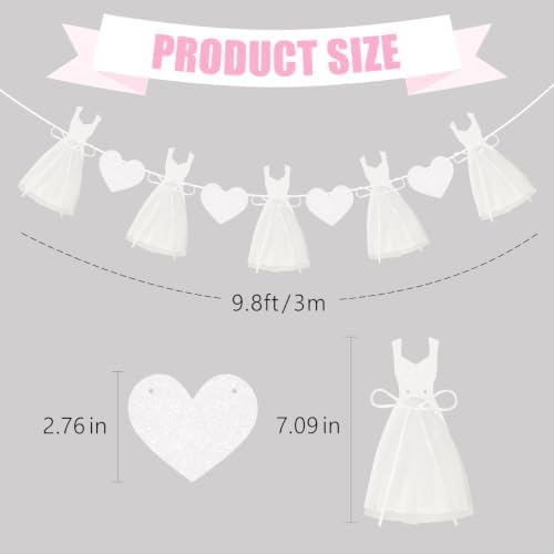 Pre-Strung White Wedding Dress Banner Sign 9.8FT, Glitter Paper