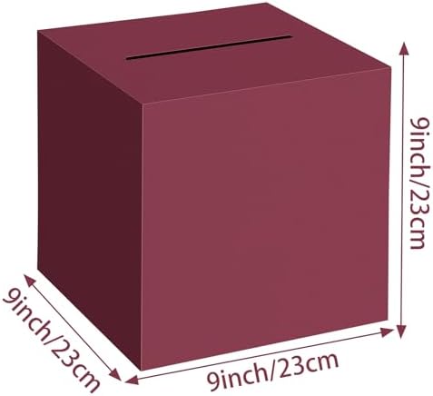 Hooqict Burgundy Card Box with Slot 9.1" Money Gift Card Box for Graduation, Wedding, Reception, Party, Birthday, Retirement, Raffle Box Envelope Ticket Holder