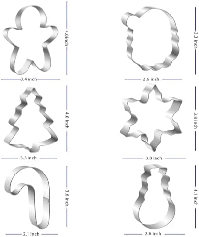 Large Christmas Cookie Cutters Set, 6 Pcs Large Holiday Cookie Cutters Shapes - Christmas Tree, Snowman, Gingerbread Man, Snowflake, Candy Cane, Santa Face Stainless Steel Holiday Cookies Molds