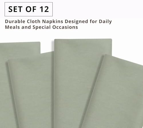 PurpleEssences Cloth Dinner Napkins 18x18 in Set of 12 - Sage Green