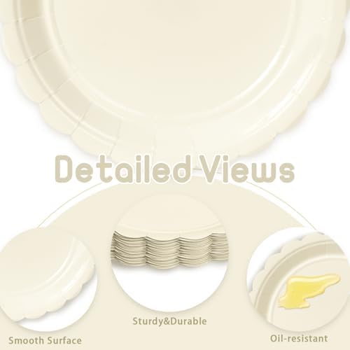 Vyntra 50 Pcs Ivory 9 Inch Scalloped Paper Dinner Plates