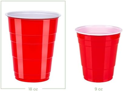 Amazon Basics Disposable Plastic Party Cups, Red, 18oz, 120 Count, Large Pack, Packaging May Vary